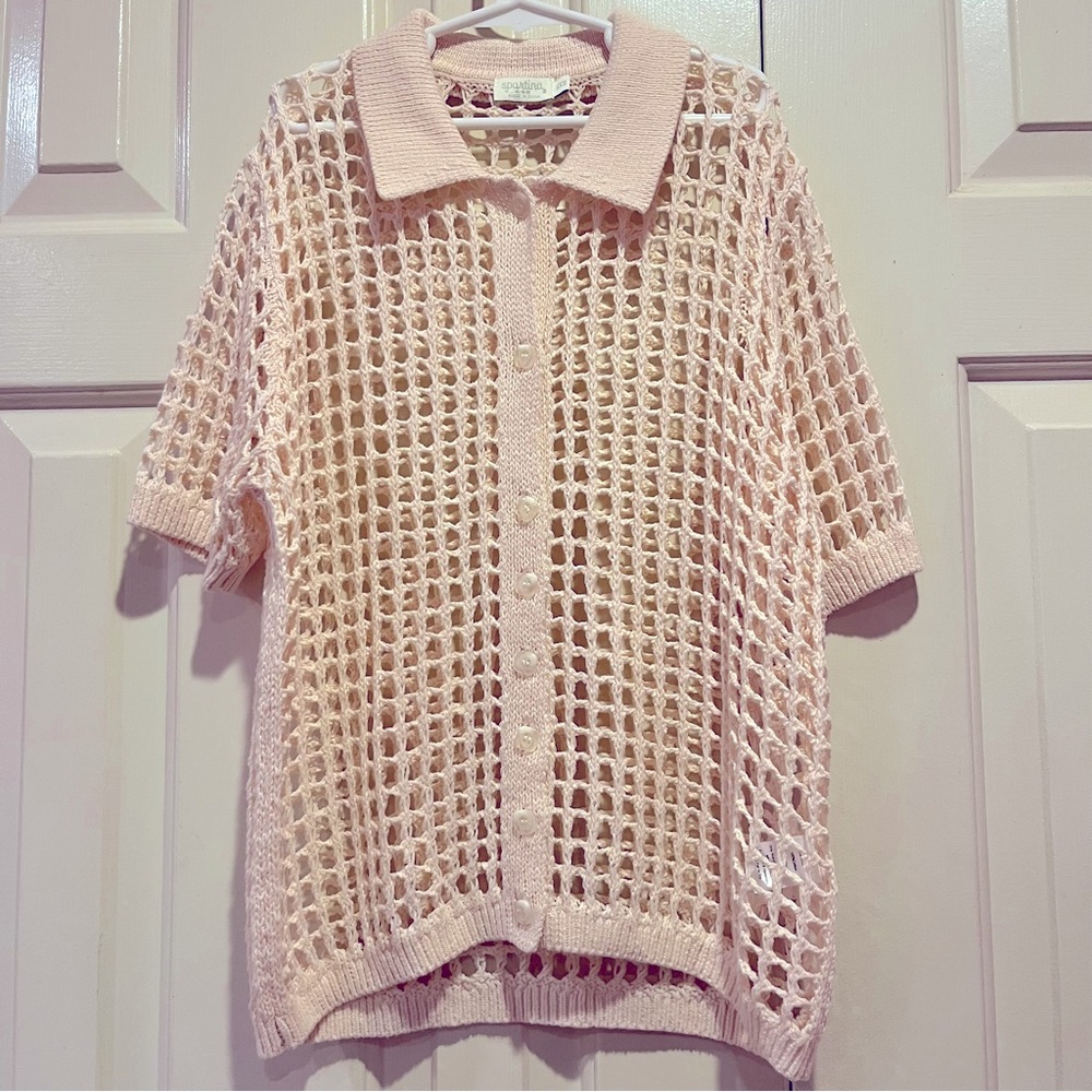 Spartina 449 Solene Crochet Button Up Polo Sweater Size XXS